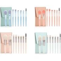 8-Piece Makeup Brush Set & Pouch - Pink, Blue, Green Or Apricot!