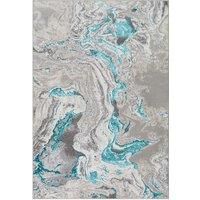 Livabliss Adria Abstract Rug - Area Rugs Living Room 200x274 cm, Dining Room, Lounge, Kitchen, Bedroom - Modern Marble Large Rug, Soft Luxurious Easy Care Medium Pile, Grey, Teal Blue and Ivory