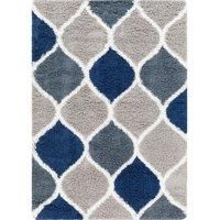 Livabliss Mostar Shaggy Rug - Modern Berber Rugs Living Room, Large 160x220 cm, Soft Shaggy Rugs for Bedroom - Neutral Boho Fluffy Rug, Easy Care Plush Thick Pile - Blue, Grey and White