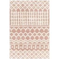 Livabliss Dubai Shaggy Rug - Modern Berber Rugs Living Room, Large 160x220 cm, Soft Shaggy Rugs for Bedroom - Neutral Boho Fluffy Rug, Easy Care Plush Thick Pile - Dusty Pink and White