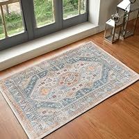 Livabliss Enefis Machine Washable Rug - Vintage Runner Rugs Living Room, 66x115 cm - Traditional Boho Rug Style, Dining Room, Kitchen, Outdoor, Hallway - Blue, Brown, Beige