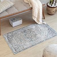 Livabliss Sitra Machine Washable Rug - Vintage Runner Rugs Living Room, 66x115 cm - Traditional Boho Rug Style, Dining Room, Kitchen, Outdoor, Hallway - Ivory, Blue and Grey