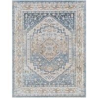 Livabliss Sitra Machine Washable Rug - Vintage Area Rugs Living Room, Large Rug 160x213 cm - Traditional Boho Style, Dining Room, Kitchen, Outdoor, Hallway - Ivory, Blue and Grey