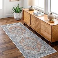 Livabliss Perth Machine Washable Rug - Vintage Runner Rugs Living Room, 66x115 cm - Traditional Boho Rug Style, Dining Room, Kitchen, Outdoor, Hallway - Rust, Blue, Beige