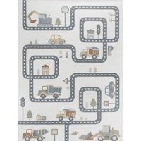 Livabliss Road Track Washable Kids Rug - Childrens Rugs for Bedroom 80x150 cm, Machine Washable Animal Rug for Girls & Boys Bedroom, Playroom and Nursery Rugs - Girl, Boy, Baby, Kids Carpet, Cream