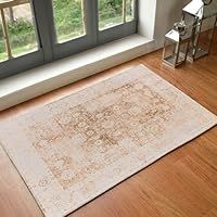 Livabliss Masafi Machine Washable Rug - Vintage Runner Rugs Living Room, 66x115 cm - Traditional Boho Rug Style, Dining Room, Kitchen, Outdoor, Hallway - Light Brown, Dark Brown