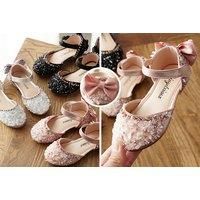 Girl'S Sparkle Mary Jane Glitter Flats - Black, Pink Or Silver