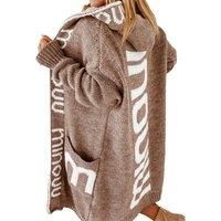 Women'S Knit Chunky Hooded Cardigan In 3 Colours And 4 Sizes - Grey