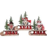 Pack Of 3 Christmas Wooden Sled Shape Ornaments