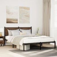 Metal Bed Frame without Mattress Brown Oak 140x190 cm