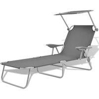 Sun Lounger with Canopy Steel Grey