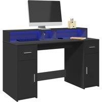 Desk with LED Lights Black 140x55x91 cm Engineered Wood