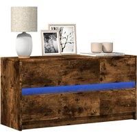 TV Cabinet with LED Smoked Oak 100x34x50 cm Engineered Wood