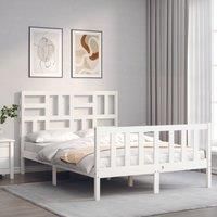 Bed Frame with Headboard White 140x190 cm Solid Wood