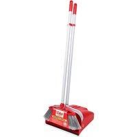 Wind-Proof Long-Handled Dustpan And Brush Set - Red