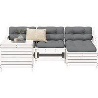 5 Piece Garden Sofa Set White Solid Wood Pine