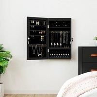 Mirror Jewellery Cabinet with LED Lights Wall Mounted Black