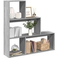 Room Divider Bookcase 3-Tier Grey Sonoma 123x29x123 cm Engineered Wood