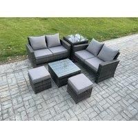 Rattan Garden Furniture Set 6 piece Patio Rattan Furniture Sofa Weaving Wicker includes 2 Double Seat Sofa, Coffee Table, 2 Small Footstools