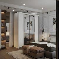 Modern Double Sliding Wardrobe with LED Light W150cm x H217cm x D62cm