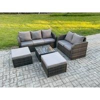 PE Rattan Garden Furniture Sets 7 Seater Outdoor Lounge Sofa Set Square Coffee Table 2 Big Footstool