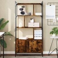 Bookcase with Doors Smoked Oak 76.5x30x154.5 cm Engineered Wood