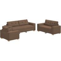 3-Piece Sofa Set with Cushions - Brown Fabric