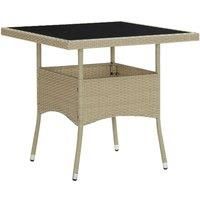 Outdoor Dining Table Beige Poly Rattan and Glass