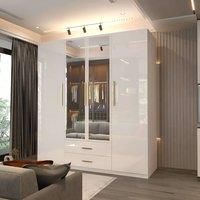 Modern High Gloss 4 Door Hinged Wardrobe with Mirror 160cm