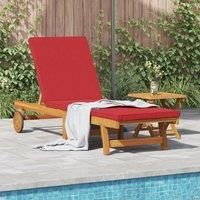 Sun Lounger with Wheels and Cushion - Red Solid Wood