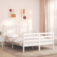 Bed Frame with Headboard White Double Solid Wood