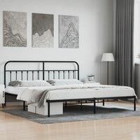 Metal Bed Frame with Headboard Black 200x200 cm