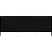 3-panel Wind Screen Fabric 400x120 cm Black