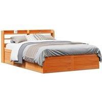 Bed Frame with Headboard Wax Brown 150x200 cm King Size Solid Wood Pine