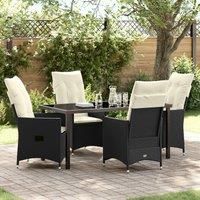 5 Piece Garden Dining Set with Cushions Black Poly Rattan