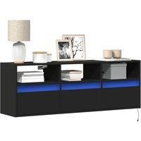 TV Wall Cabinet with LED Lights Black 130x31x45 cm