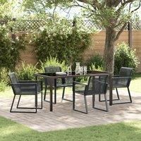 5 Piece Garden Dining Set Black Poly Rattan