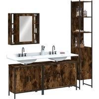 4 Piece Bathroom Cabinet Set Smoked Oak Engineered Wood