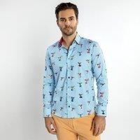 CLAUDIO LUGLI Men's Hummingbird Striped Print Shirt in Blue | Size: Large
