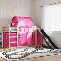 Bunk Bed without Mattress with Slide and Curtains Pink 90x200 cm
