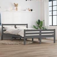 Bed Frame Grey Solid Wood 140x190 cm