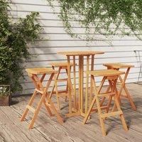 5 Piece Folding Bar Set Solid Wood Teak