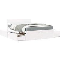 Bed with Drawers and Mattress White 140x190 cm Solid Wood Pine