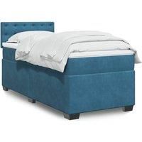 Box Spring Bed with Mattress Dark Blue 100x200 cm Velvet
