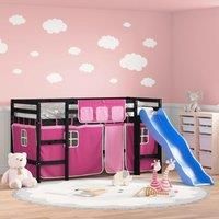 Kids' Loft Bed with Curtains Pink 90x190 cm Solid Wood Pine