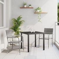 3 Piece Garden Dining Set Grey Poly Rattan