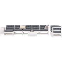 10 Piece Garden Sofa Set White Solid Wood Pine