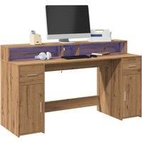 Desk with LED Lights Artisian Oak 160x55x91 cm Engineered Wood
