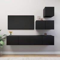 4 Piece TV Cabinet Set Black Engineered Wood