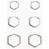 Allsaints Trio Crystal Hex Huggie Earrings - Silver
